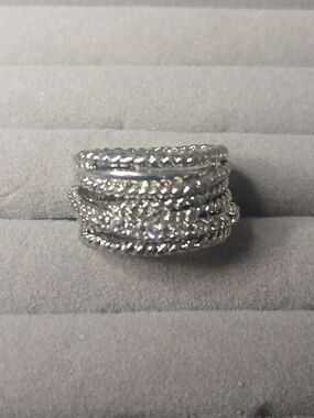 Sparkling Silver Multi-Band Twisted Crystal Ring - Women Jewelry
